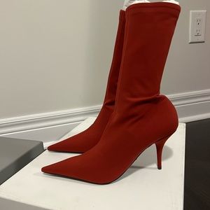Balenciaga red knife jersey crepe boots